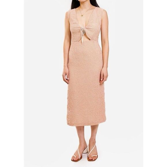 Paloma Wool Chambao Gingham Rust Midi Dress Rust Orange Tie Front XS 34 - Picture 2 of 16